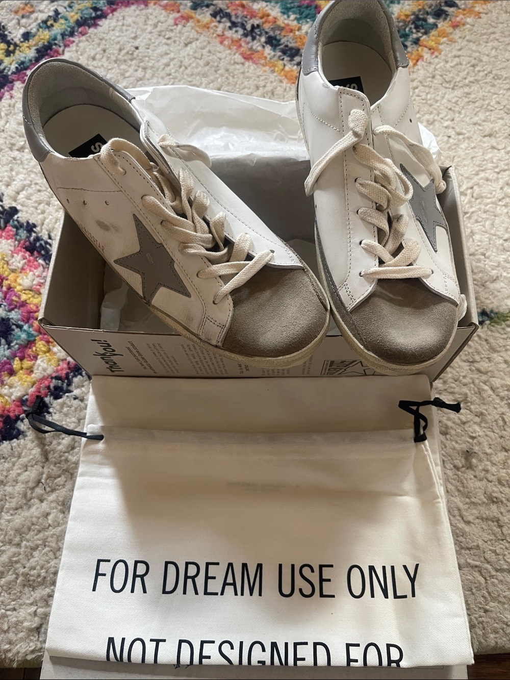 Golden Goose White Leather Sneakers with Gray Star and Suede Toe